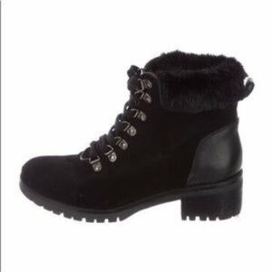 Barney’s New York Black Suede Faux Fur Lace Up Bootie Sz 39 (8.5)
